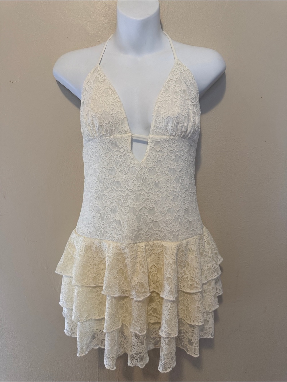 Windsor Cream Lace Halter Ruffle Romper